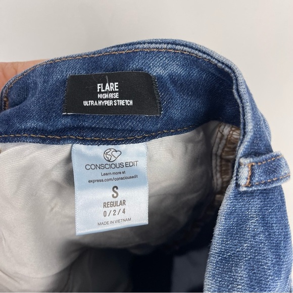 EXPRESS High Rise Flare Jeans Ultra Hyper Stretch Blue Women's Size Small 0 2 4 - Picture 8 of 9